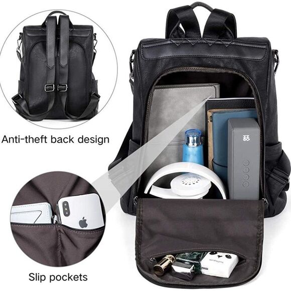 OLYE Leather Backpack for Women- BLACK main image 6
